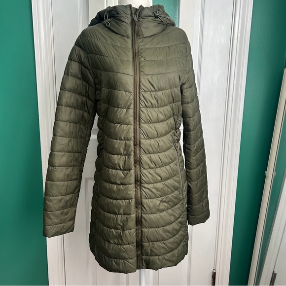 GAP Dark Olive Hooded Long Puffer Jacket/Coat Small - Picture 1 of 10